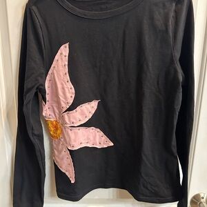 SHEIN Black Long Sleeve Tee with Pink Floral Design